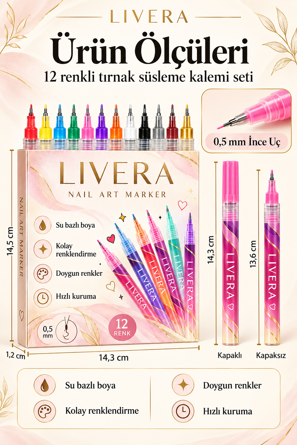 CLAW 12 Renk Nail Art Tırnak Süsleme Kalemi Seti