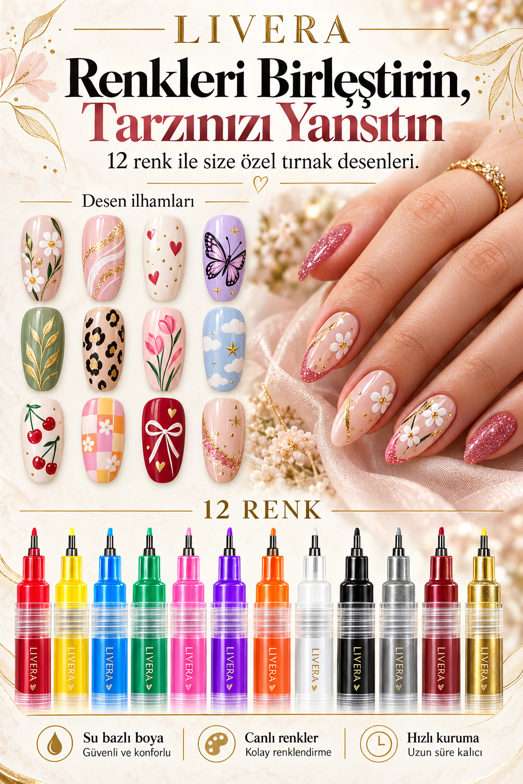 CLAW 12 Renk Nail Art Tırnak Süsleme Kalemi Seti